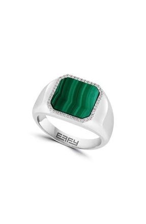 Effy Mens Sterling Silver Malachite & Diamond Signet Ring - 0.17ct. in Green at Nordstrom Rack, Size 10