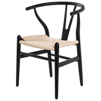 Koketto Home Silla de madera negra con asiento de fibra natural