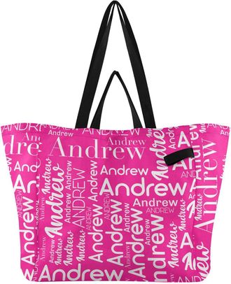 Generic Custom Deep Pink print Reusable Canvas Tote Bag, Heavy Duty Grocery Shopping Bag with Hard Bottom Double Handles Large Capacity Work Groceries Travel