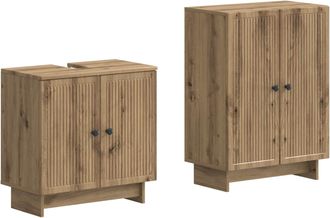vidaXL Juego De Gabinete De Ba&ntilde;o De 2 Piezas Ede Roble Artisan Vidaxl