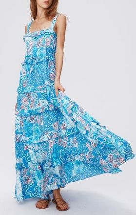Diane Von F&uuml;rstenberg Shawn Abstract Print Tiered Maxi Dress in Soltice Flags Blue at Nordstrom Rack, Size Medium
