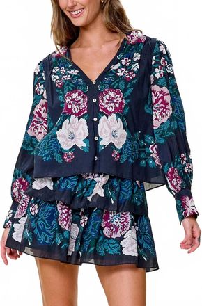 Cleobella Cosima Bishop Sleeves Top In Ebony Print