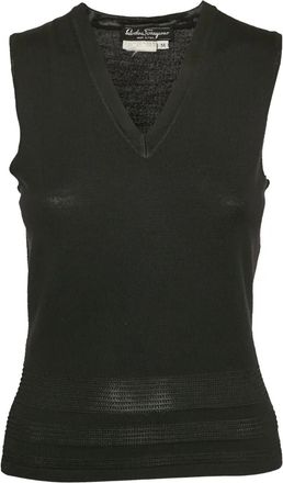 Ferragamo V-neck ribbed-knit top - Black
