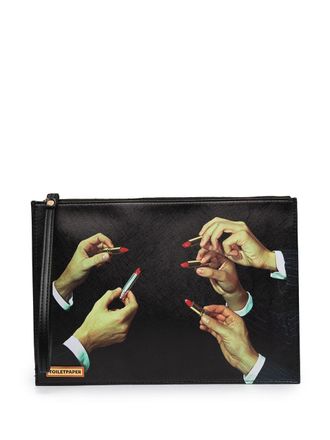 Seletti lipstick graphic clutch bag - women - Polyester/Polyurethane - OS - Black