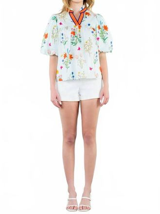 THML Clothing Eliza Puff Sleeve Top In Florals Adorn