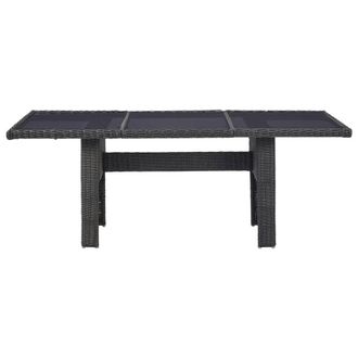 Berkfield Home Garden Dining Table Black 200x100x74 cm Glass & Poly Rattan | Size: 200 x 100 x 74 cm