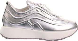 H&ouml;gl Silver Metallic Wavy Design Lace-Up Sneakers