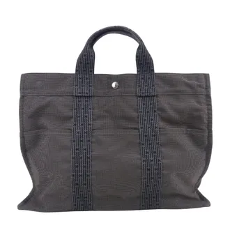 Herm&egrave;s Gray Polyester Tote Bag (Pre-Owned)