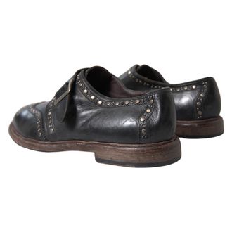 Dolce & Gabbana Mens Black Leather Monk Strap Studded Dress Shoes Calfskin