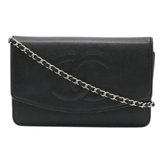 Chanel Pre-owned Caviar Leather Chain Wallet - Dames - Pre-owned - Zwart - Maat: ONE Size Leer