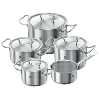 Zwilling Set di Pentole, 5 Pezzi, 4 Coperchi, Adatto per Induzione, Acciaio Inox, Twin Classic