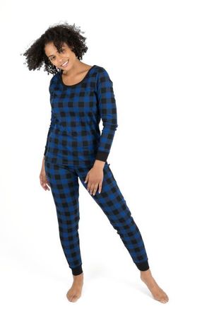 Leveret Womens Cotton Plaid Matching Family Holiday Pajamas in Plaid Black & Navy at Nordstrom, Size X-Large
