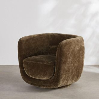 Maisons du monde Sillón giratorio de terciopelo verde caqui