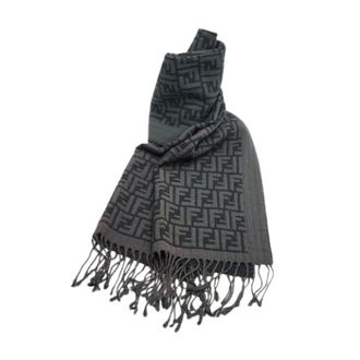 Fendi Pre-owned Scarves, female, Black, Size: ONE SIZE Pre-owned Zucca Wool Fringed Scarf