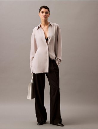 Calvin Klein Womens Classic Button-Down Tunic Shirt - Grey - XS