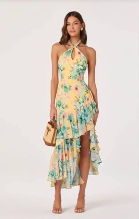 Astr Bethina Dress In Yellow Green Floral