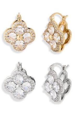 Natasha Set of 2 Flower Assorted Huggie Hoop Earrings in Gold/Silver at Nordstrom Rack