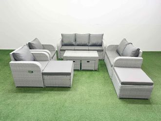 Fimous PE Wicker Rattan Furniture Sets with Oblong Coffee Table Love Sofa in Light Grey
