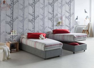 Dmora Dmora - Cama Individual Dabate, Cama Contenedor Con Revestimiento De Tela, 100% Made In Italy, Apertura Frontal, Con Colch&oacute;n Cm 80x190 Incluido, Gris