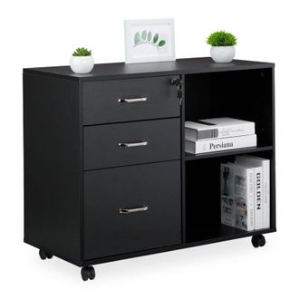 Relaxdays Relaxdays - Mobile Filing Cabinet, 3 Drawers, 2 Shelves, hwd: 66 x 80 x 40 cm, 4 Wheels, Lockable, Office Storage, Black