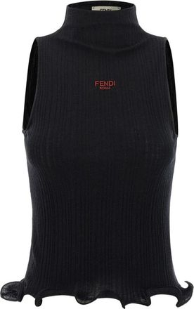 Fendi Zwarte Geribbelde Gebreide Mouwloze Top - Dames - Tops zonder mouwen - Zwart - XS - Tops