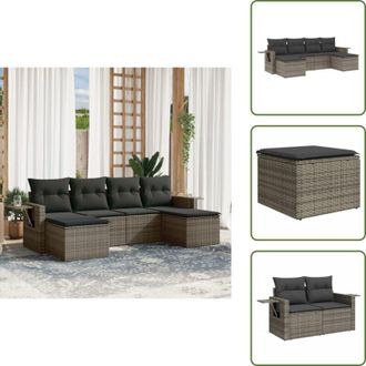 vidaXL Arredo da esterno - vidaXL Set Divano da Giardino 6 pz con Cuscini Grigio in Polyrattan - Rattan PE