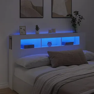vidaXL Cabecero Con Led Madera De Ingenier&iacute;a Blanco 180x18,5x103,5 Cm Vidaxl