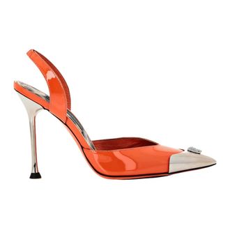 Philipp Plein Schoenen, Dames, Oranje, 38 EU, Leer, Skull Patent Slingbacks