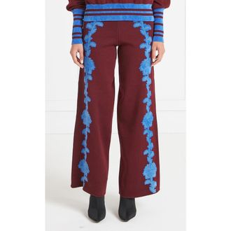 Temperley London Floral Knit Trousers in Dark Amethyst at Nordstrom, Size Small