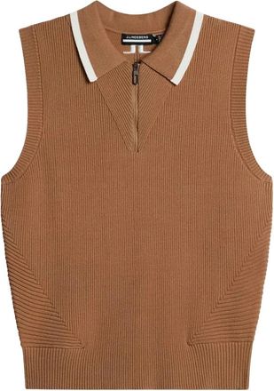 J.Lindeberg Ramona Gebreide Poloshirt - Dames - Fitness - Bruin - S - Polyester - Fitness