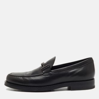 Tod's Tods Black Leather Double T Slip On Loafers