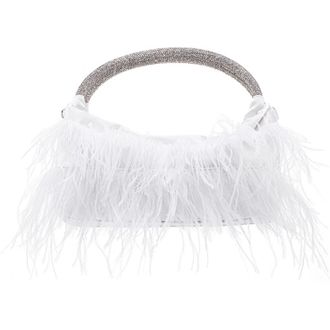 Nina Crystal Handle Feather Clutch in White at Nordstrom Rack