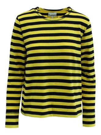 Ganni striped long-sleeved top - women - Cotton - L - Yellow