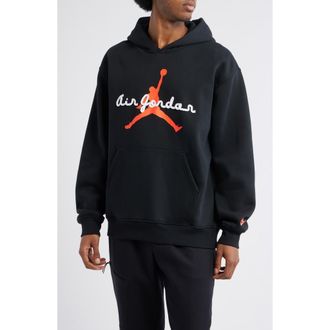 Nike Jordan Brooklyn Fleece Hoodie in Black/Infrared at Nordstrom, Size Xx-Large