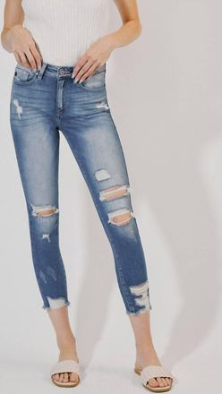 Kancan Distressed Ankle Skinny Jeans In Medium Wash