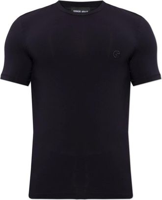 Giorgio Armani T-shirt met geborduurd logo - Heren - T-shirts - Blauw - M - Leer - Tops