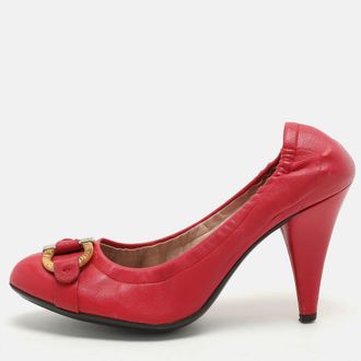 Ferragamo Pink Leather Embellished Scrunch Pumps