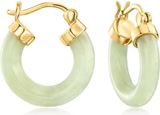 RS Pure by Ross-Simons Jade Hoop Earrings in 18kt Gold Over Sterling