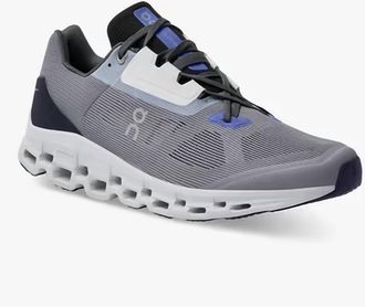 On Mens Cloudstratus Running Shoes In Fossil Grey/midnight Navy
