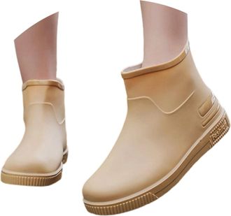 Generic Waterproof Rain Boots Knee High Wellington Rubber Textile Lined Wellie Anti-Skid Slip On Shoe Fashion Ladies Shoes Oil Resistant Outsole for Walking O