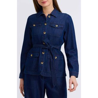 Foxcroft Stella Belted Denim Utility Jacket in Dark Wash at Nordstrom, Size X-Small
