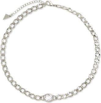 Sterling Forever Cz Rebel Station Curb Chain Choker Necklace