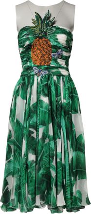 Dolce & Gabbana Green Pineapple Embellished BananaLeaf Womens Dress