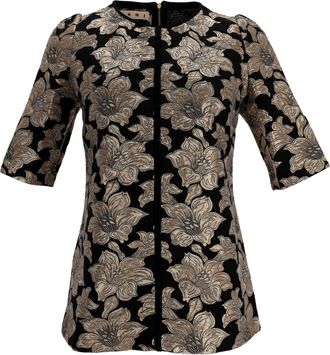 Marni Floral Lurex Jacquard Short Sleeve Blouse in Black Cotton