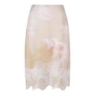 Fabiana Filippi Midi Skirts, female, Beige, Size: XS Printed Silk Twill Skirt with Lace
