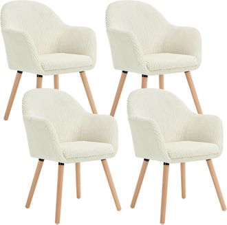 Woltu 4x Sillas De Comedor Sillas De Cocina Giratorias Con Patas De Metal Para Comedor. Asiento De Pana. Patas De Madera. Crema - Woltu