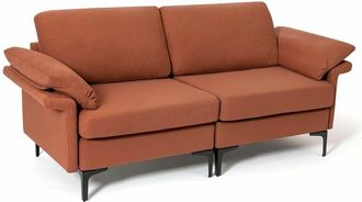Costway Costway - Modern Fabric Loveseat 2 Seater Sofa Set Upholstered Sofa with Armrest Pillows