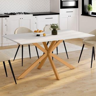 IDMarket Tavolo da pranzo rettangolare per 8 persone GISELE con gamba a ragno in legno e piano bianco 160 cm