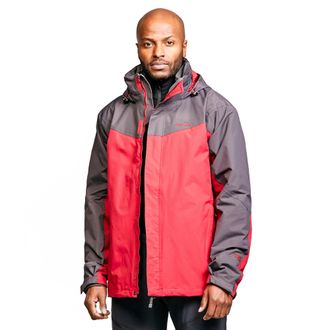 Peter Storm Mens Lakeside 3 in 1 Waterproof Jacket with Rollaway Hood, Hiking Raincoat - Red Polyamide - Size X-Large