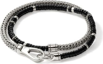 John Hardy sterling silver black onyx heishi bracelet - men - Sterling Silver/Onyx - L